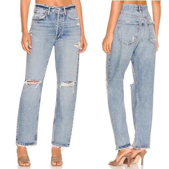 AGOLDE || 90's Mid Rise Loose in Isolate Wide Leg Distressed Jeans Blue 29 - Picture 1 of 13